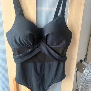 Black mesh tummy swimsuit with built in bra XL